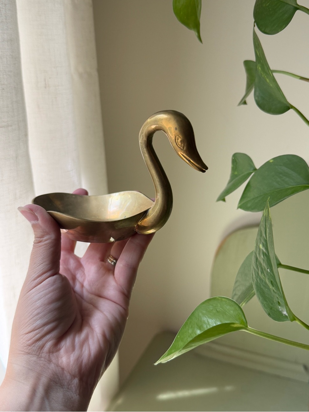 Brass Swan Trinket Dish - Gold Decorative Jewelry Holder